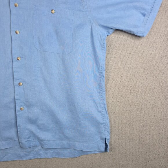 Paul Fredrick Shirt Men Size Large Light Blue 100% Linen Relaxed Fit Camp Collar - Picture 6 of 12